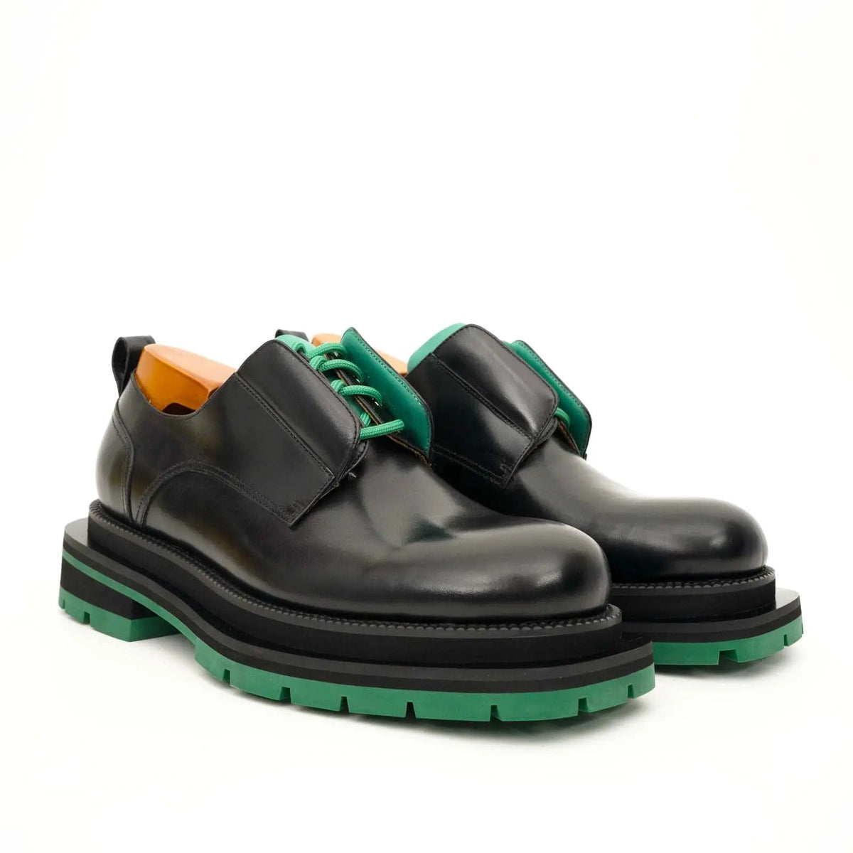Black Plain-Toe Calf Leather Derby Shoes