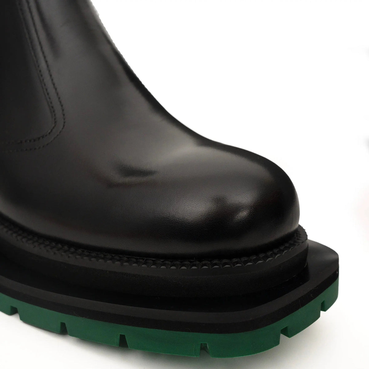 Black Calf Leather Chelsea Boots with Green Lug Sole