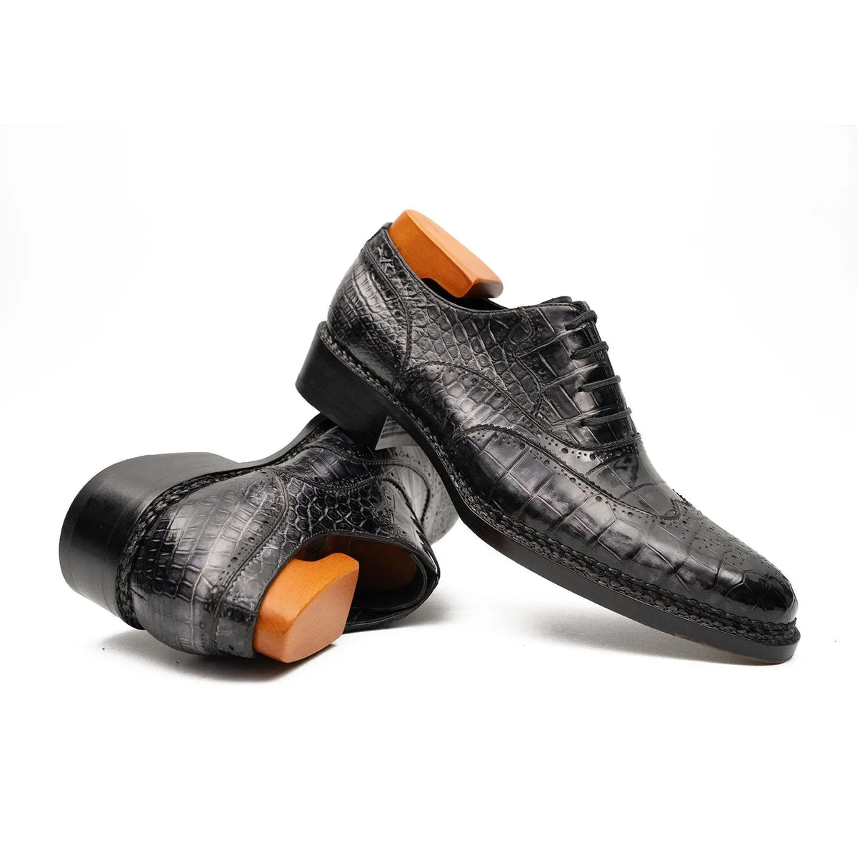 Gray Crocodile Leather Oxford Shoes