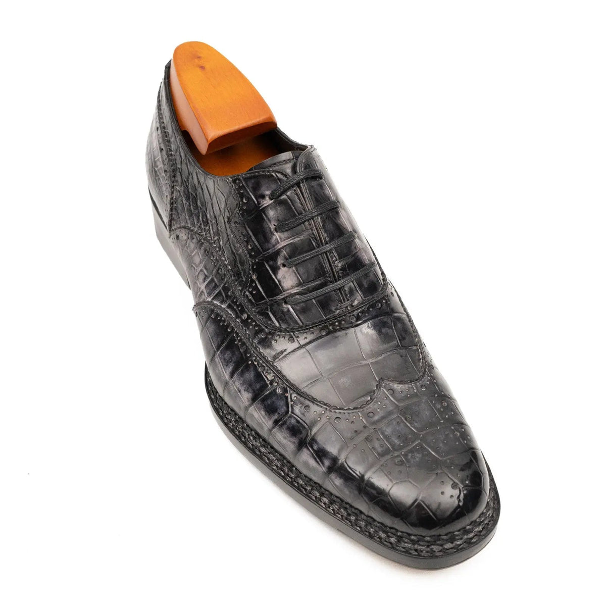 Gray Crocodile Leather Oxford Shoes