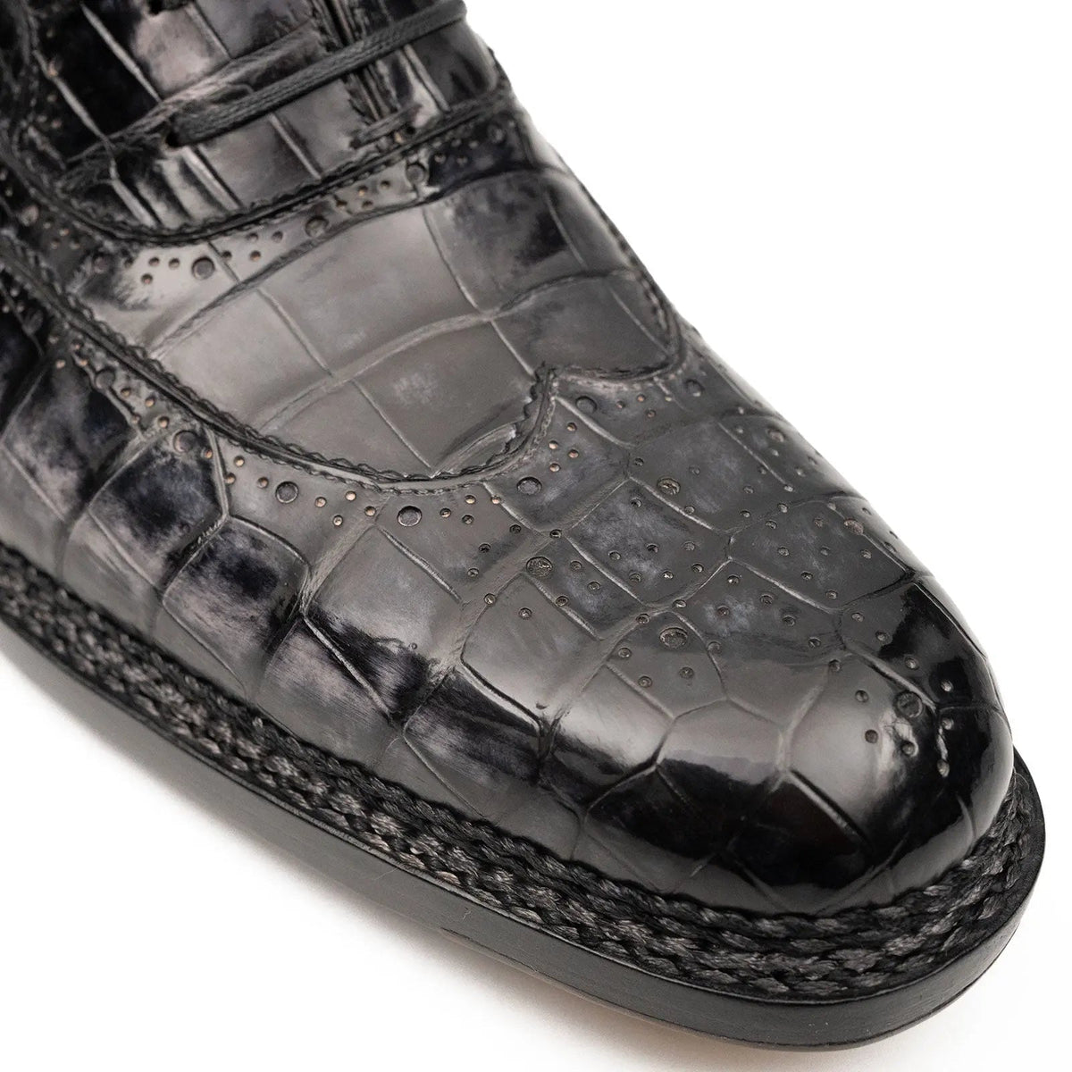 Gray Crocodile Leather Oxford Shoes