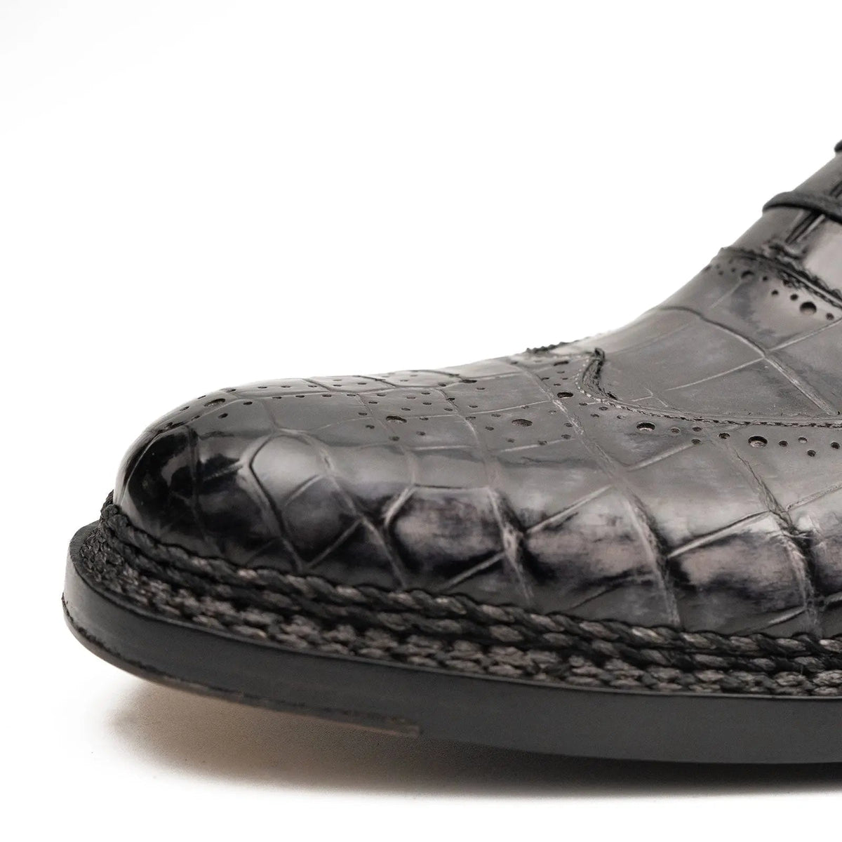 Gray Crocodile Leather Oxford Shoes
