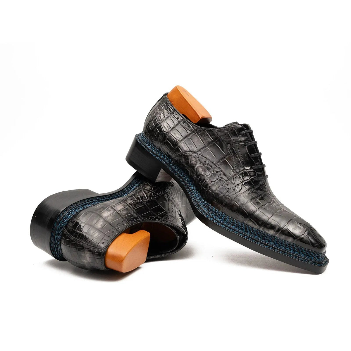 Gray Crocodile Leather Oxford Shoes