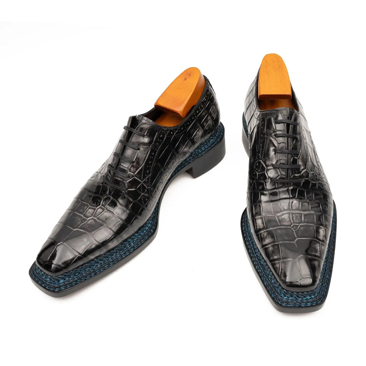 Gray Crocodile Leather Oxford Shoes