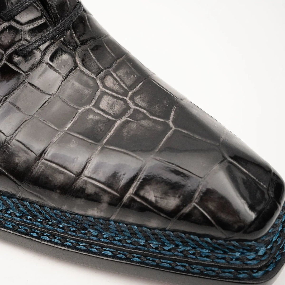 Gray Crocodile Leather Oxford Shoes