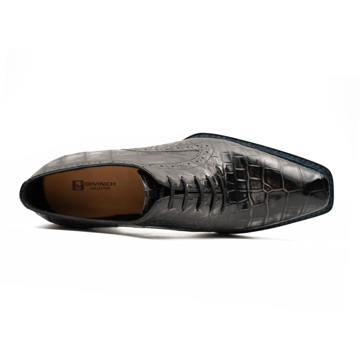 Gray Crocodile Leather Oxford Shoes