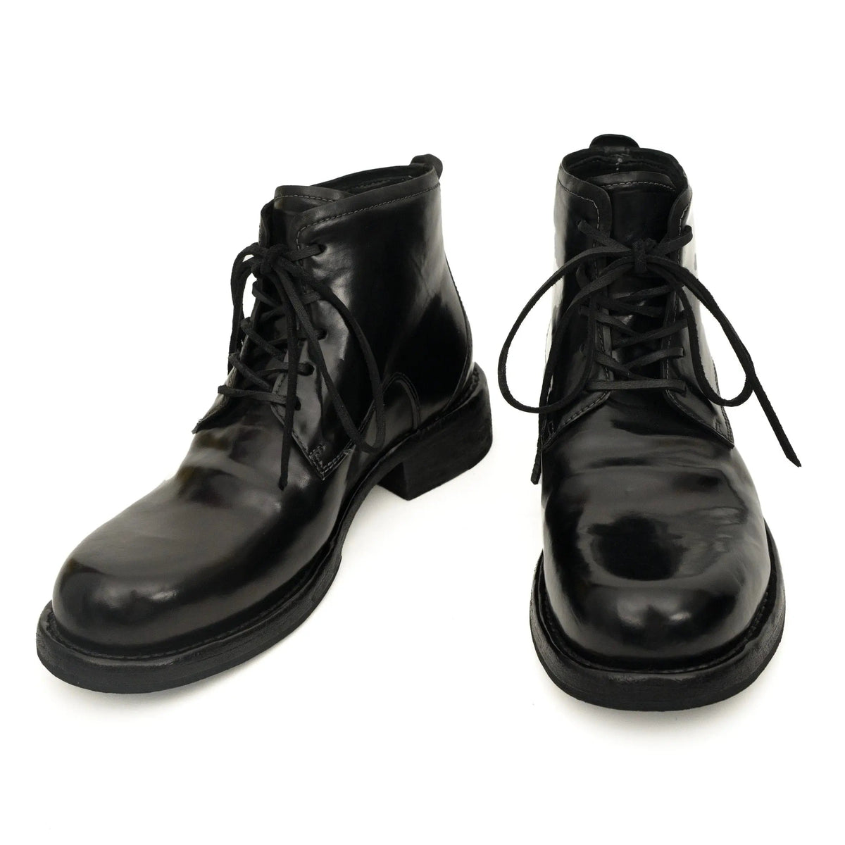 Black Washed Horse Butt Leather Ankle Boots