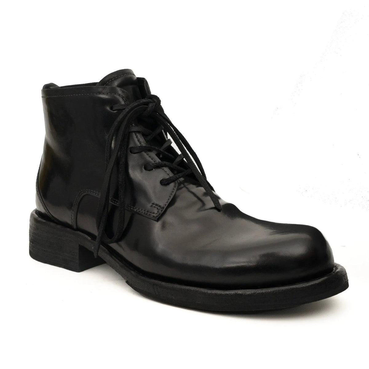 Black Washed Horse Butt Leather Ankle Boots