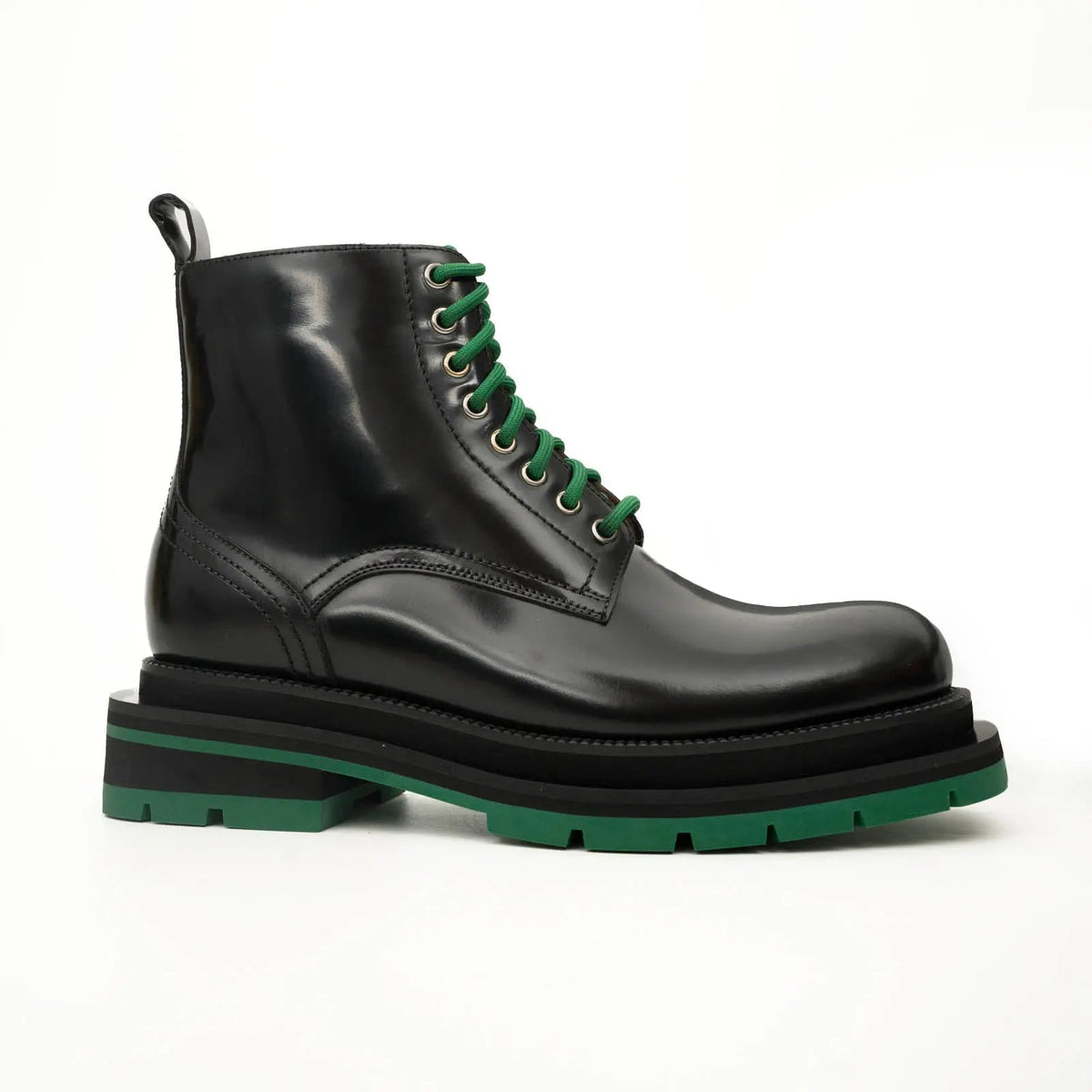 Black Plain-Toe Calf Leather Lace-Up Boots