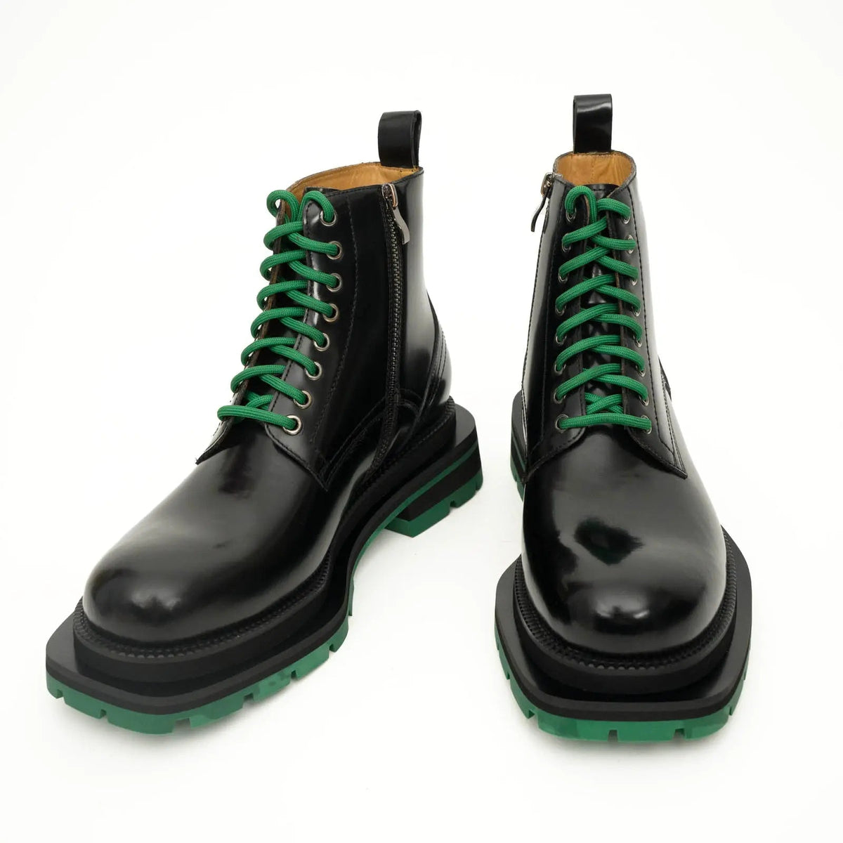 Black Plain-Toe Calf Leather Lace-Up Boots