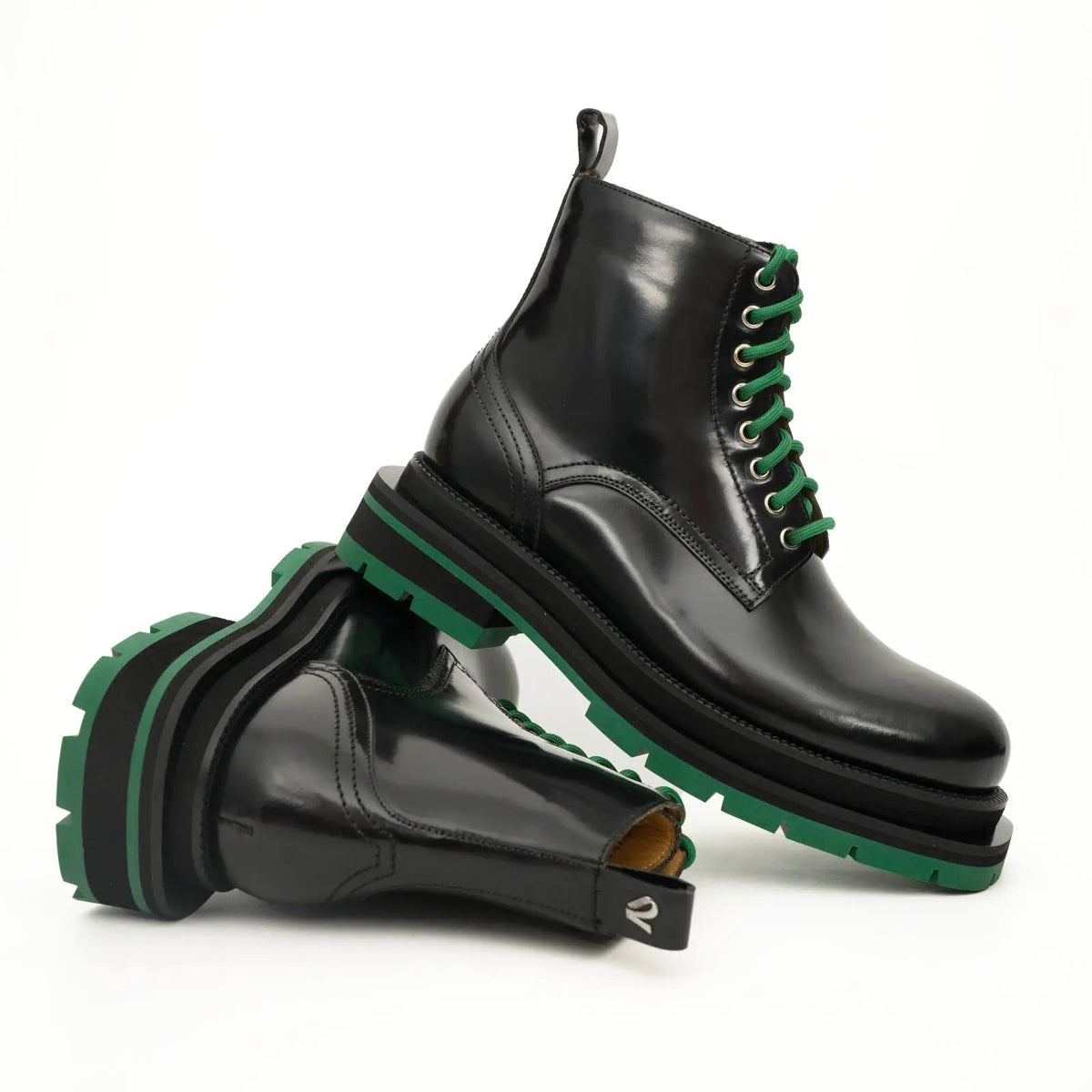 Black Plain-Toe Calf Leather Lace-Up Boots