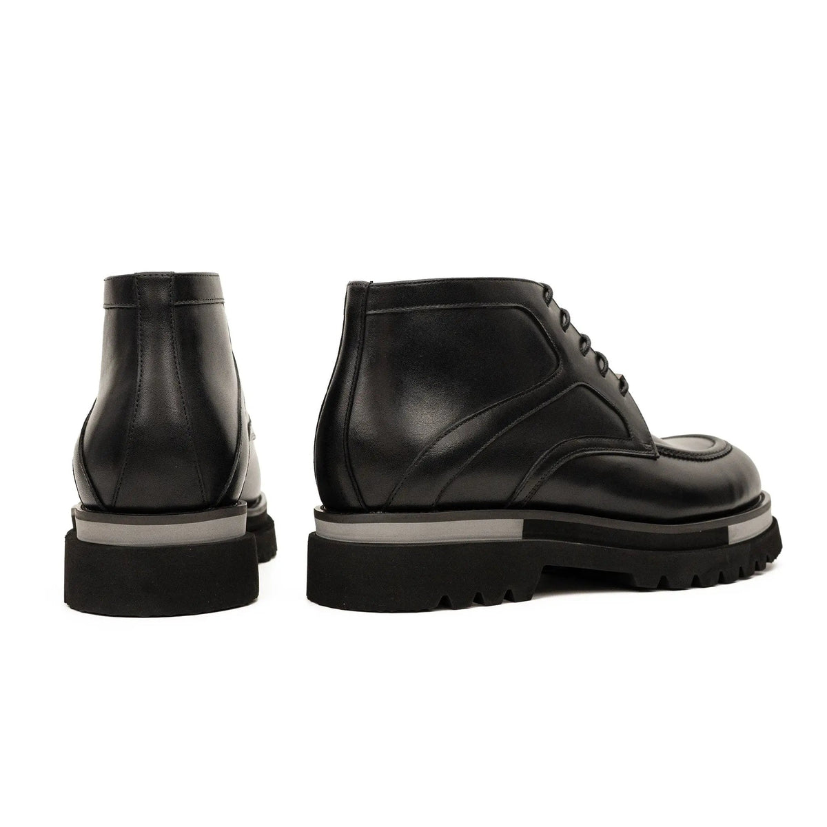 Black Apron-Toe Calf Leather Ankle Boots