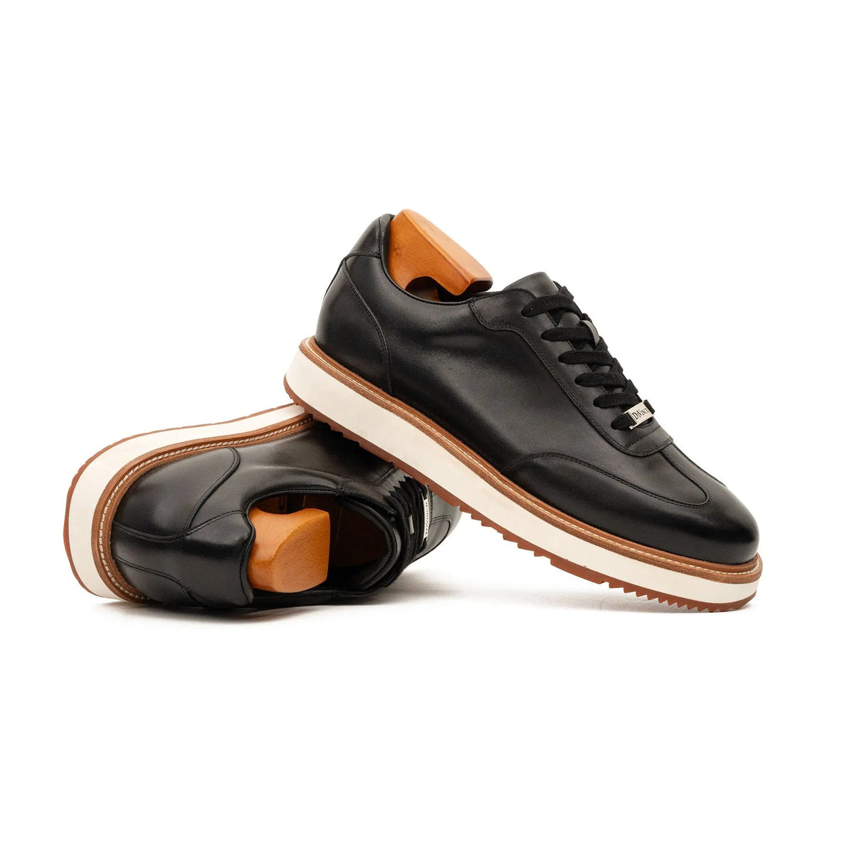 Black Plain-Toe Calf Leather Casual Shoes