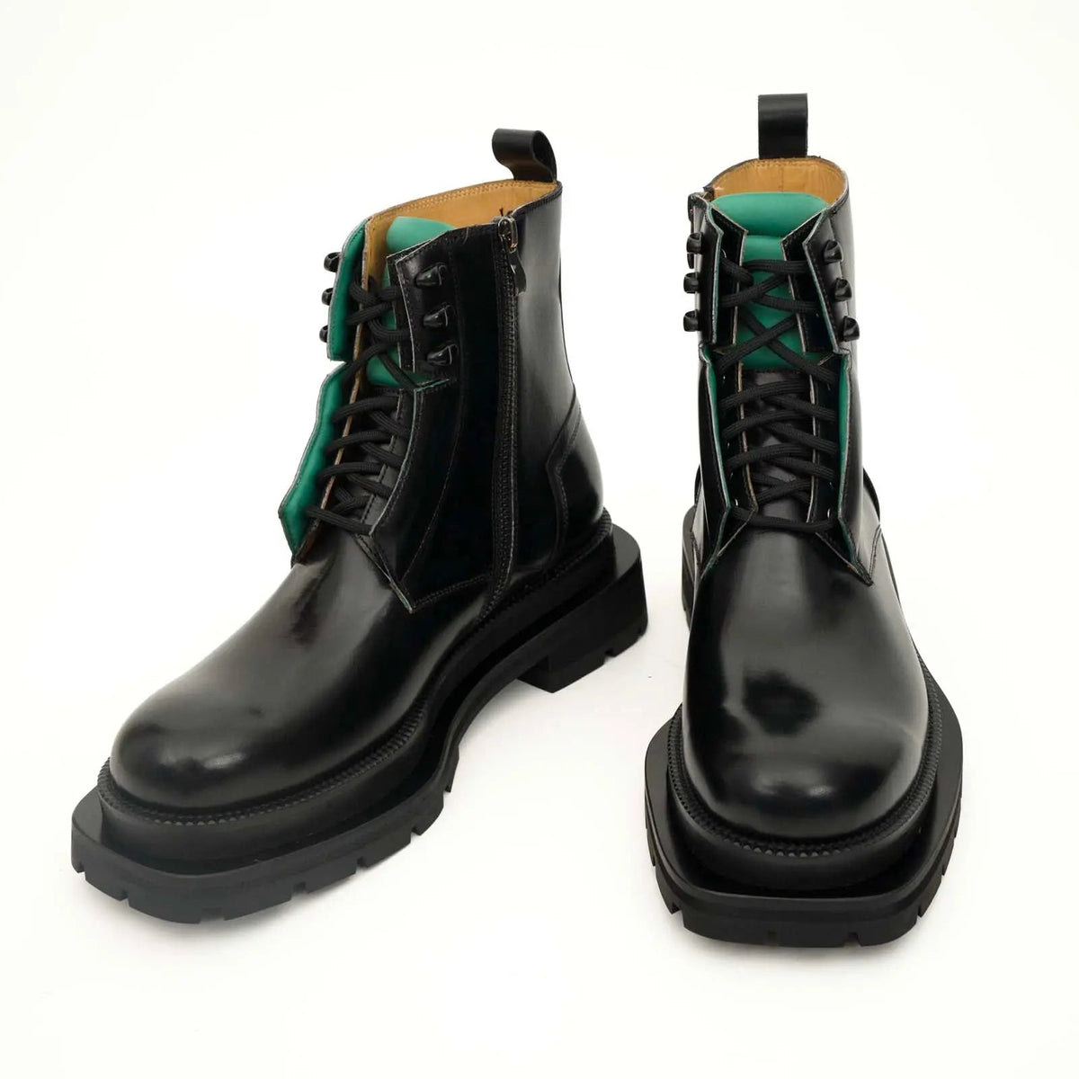 Black Plain-Toe Calf Leather Lace-Up Boots