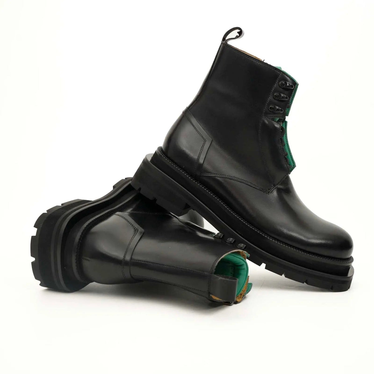 Black Plain-Toe Calf Leather Lace-Up Boots