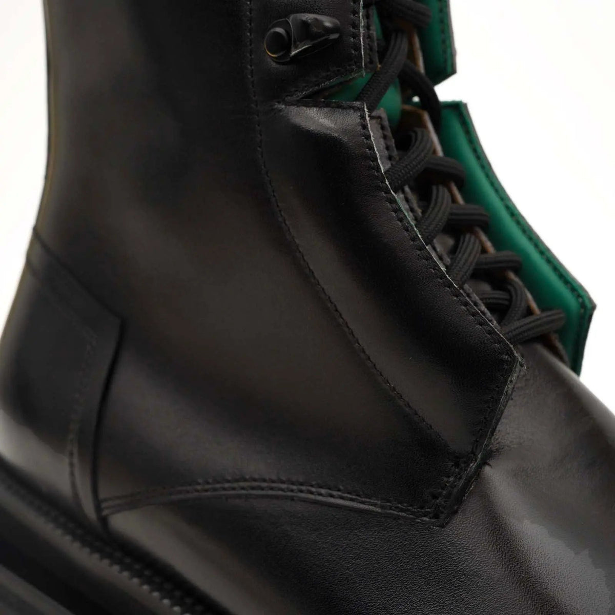 Black Plain-Toe Calf Leather Lace-Up Boots
