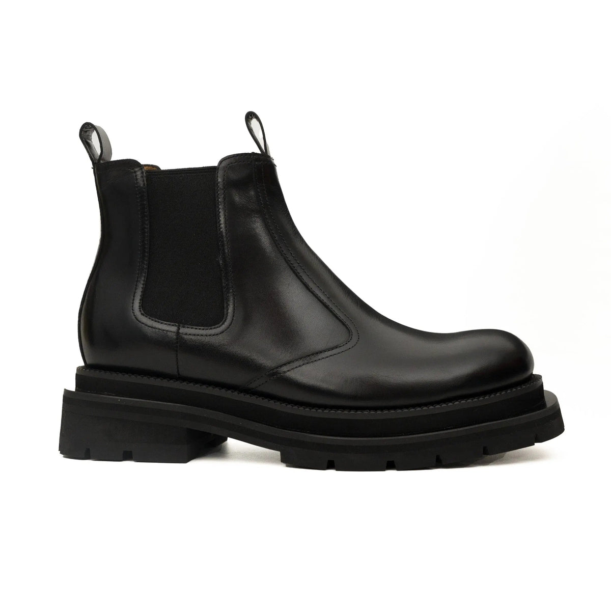 Black Calf Leather Lug-Sole Chelsea Boots