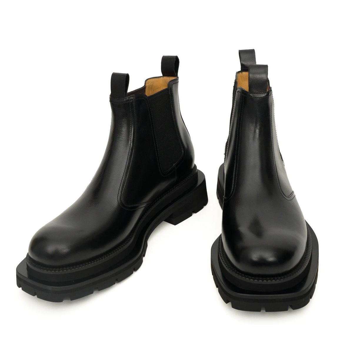 Black Calf Leather Lug-Sole Chelsea Boots