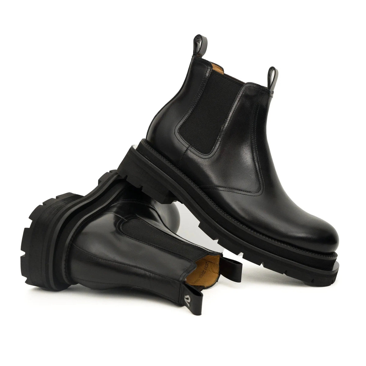 Black Calf Leather Lug-Sole Chelsea Boots