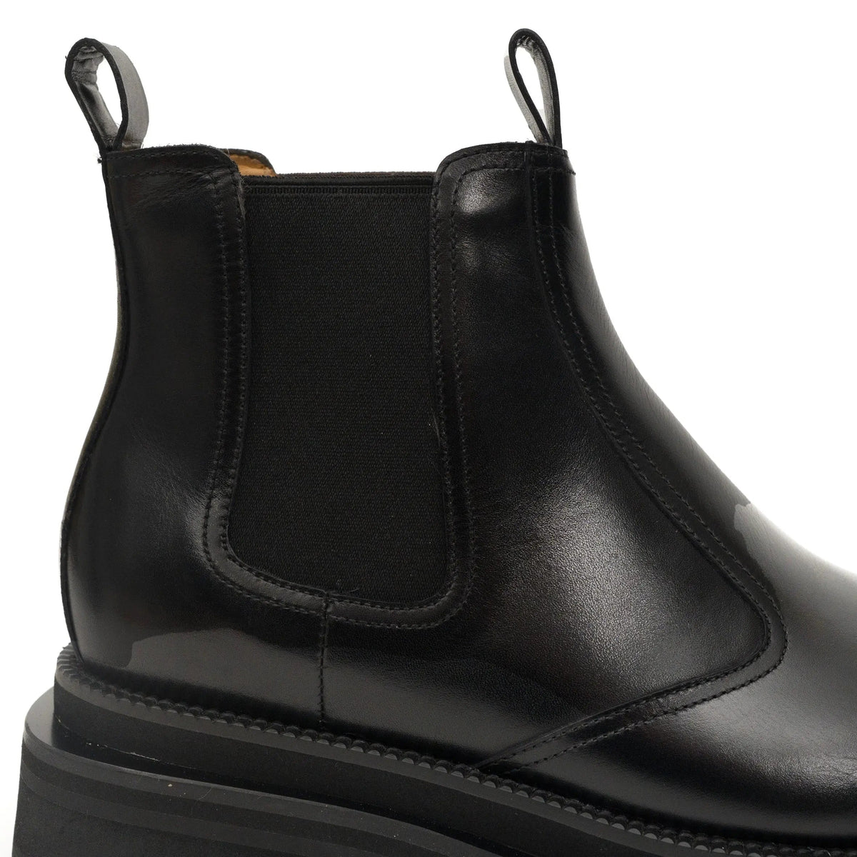 Black Calf Leather Lug-Sole Chelsea Boots