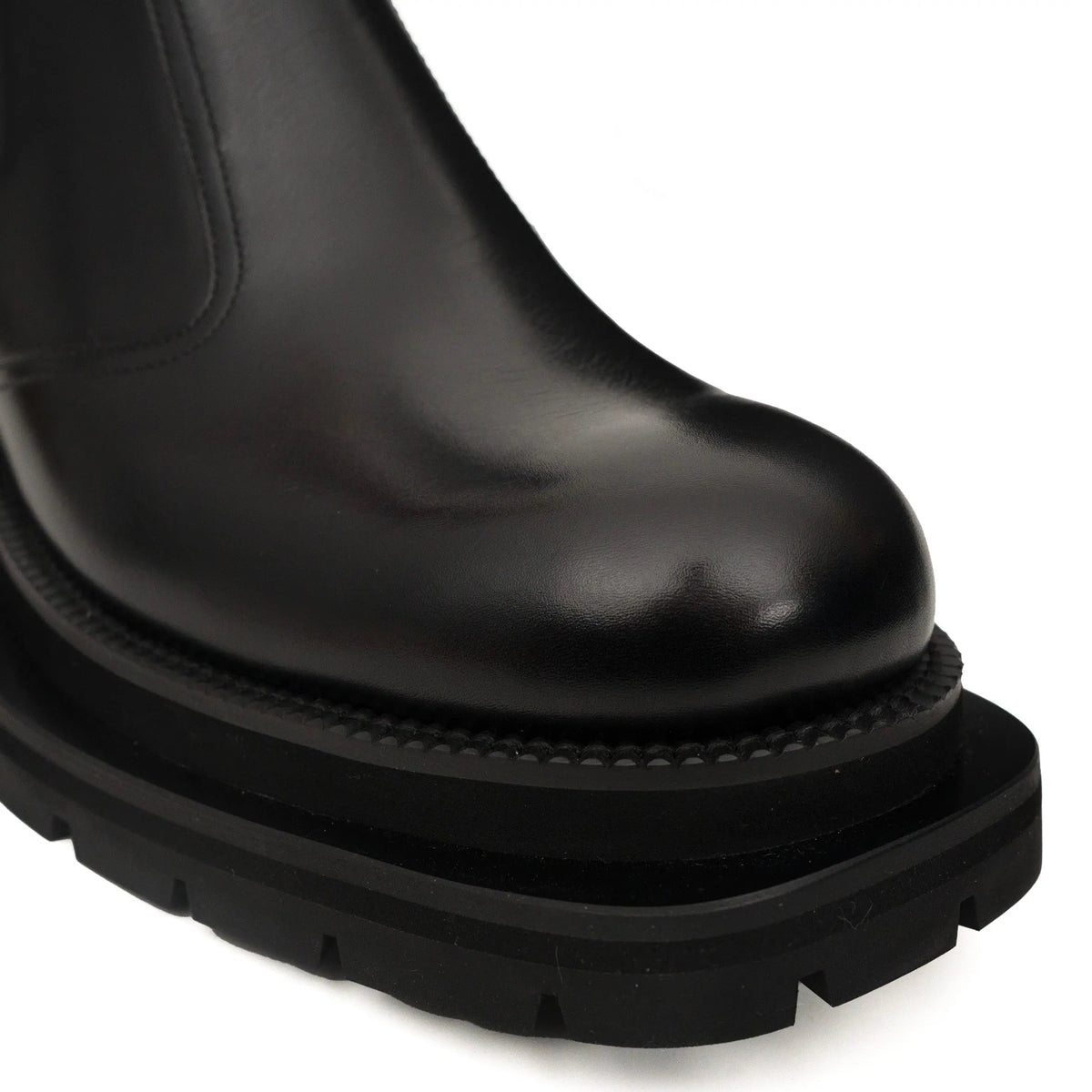 Black Calf Leather Lug-Sole Chelsea Boots