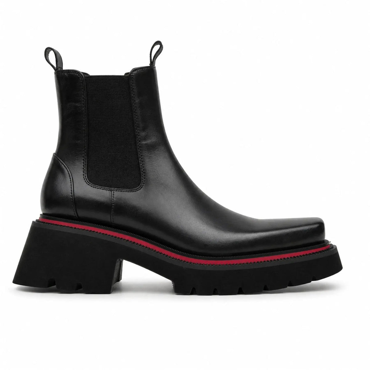 Black Square-Toe Calf Leather Chelsea Boots