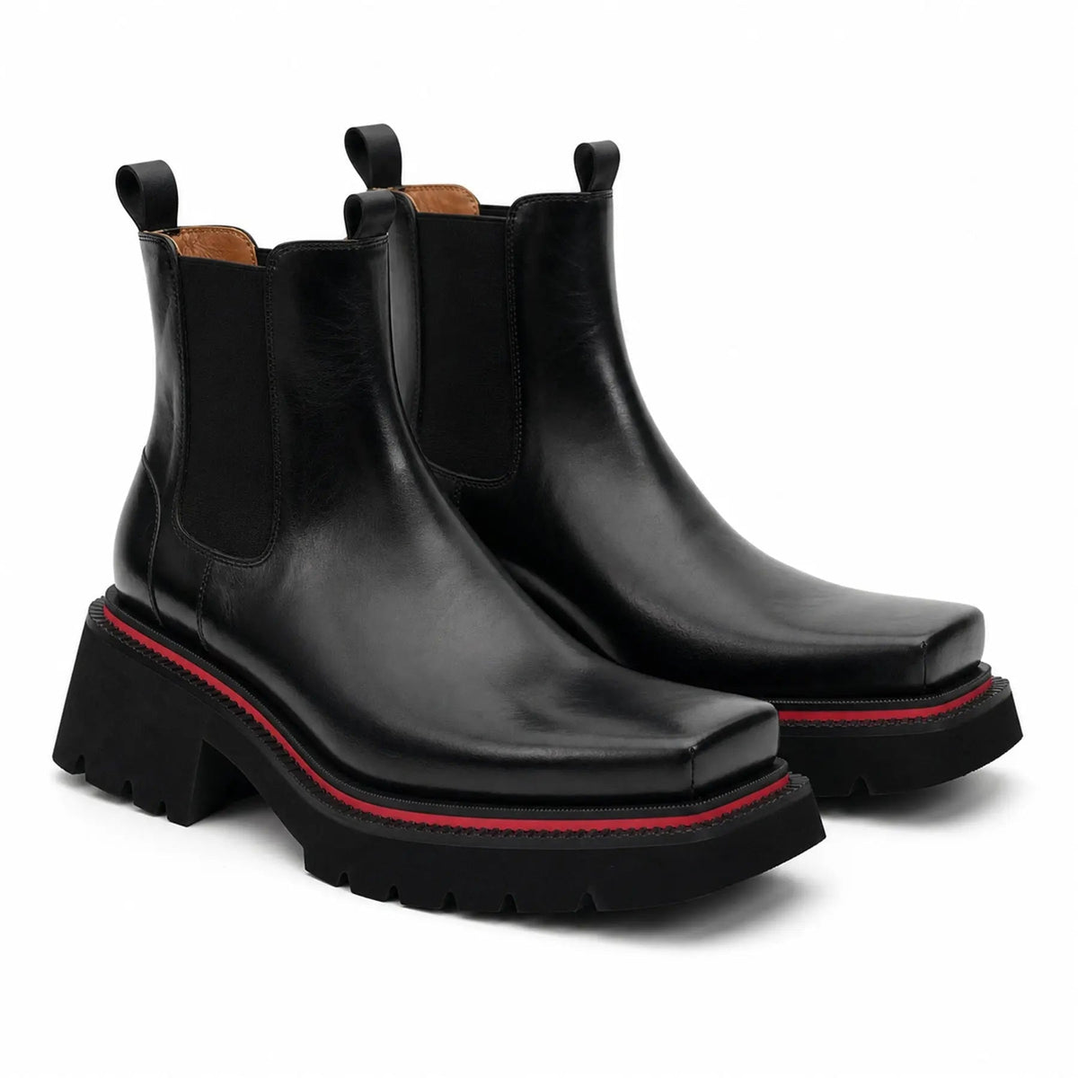 Black Square-Toe Calf Leather Chelsea Boots