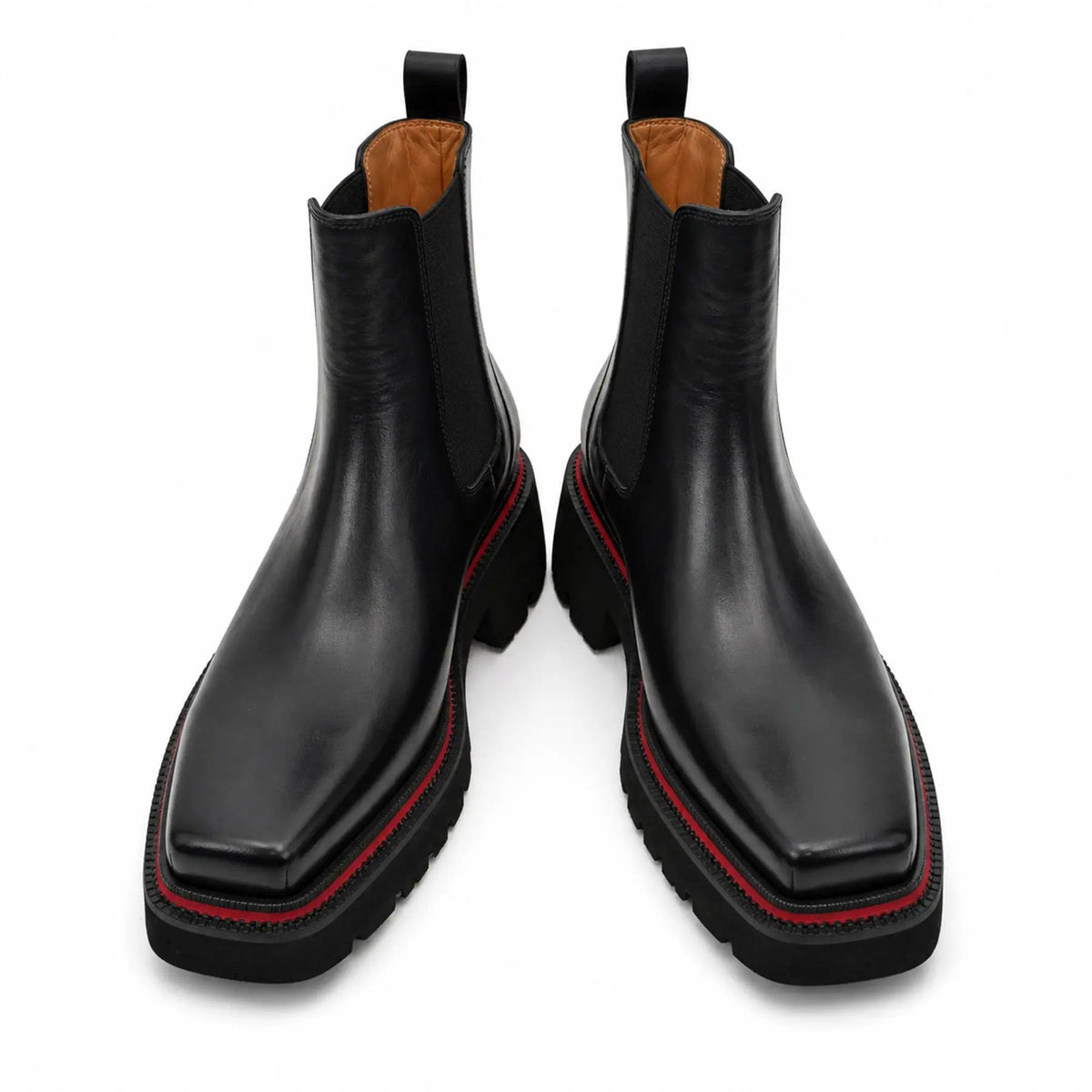 Black Square-Toe Calf Leather Chelsea Boots