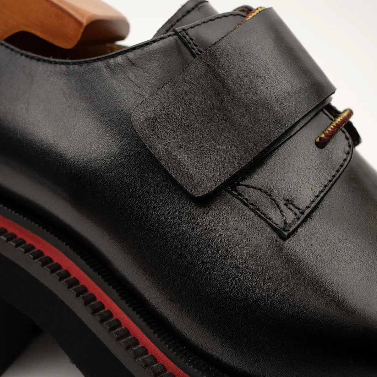 Black Square-Toe Calf Leather Monk Shoes
