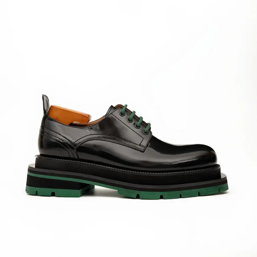 Black Plain-Toe Calf Leather Derby Shoes