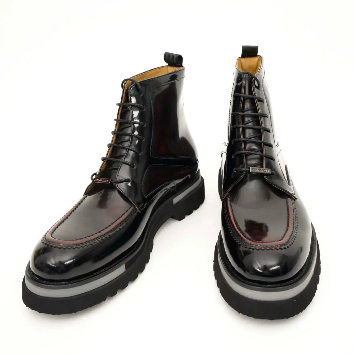 Dark Burgundy Apron-Toe Calf Leather Ankle Boots