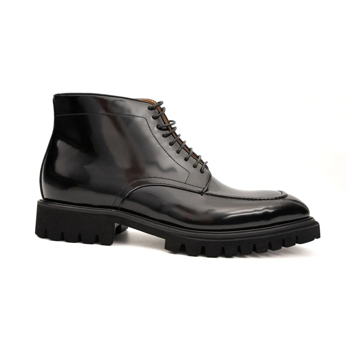 Black Apron-Toe Calf Leather Ankle Boots