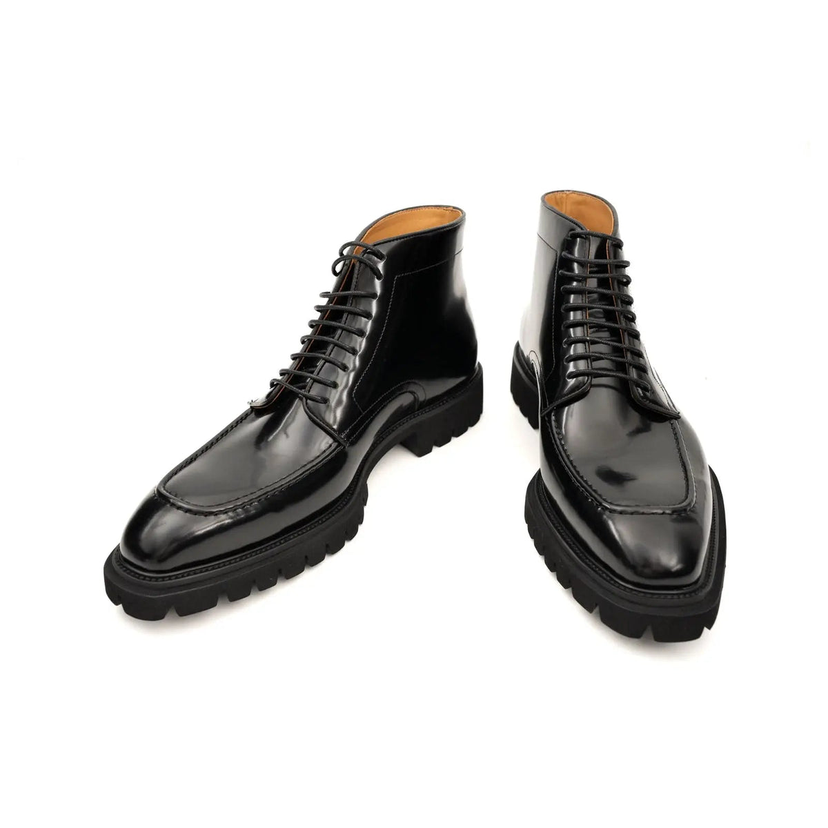 Black Apron-Toe Calf Leather Ankle Boots