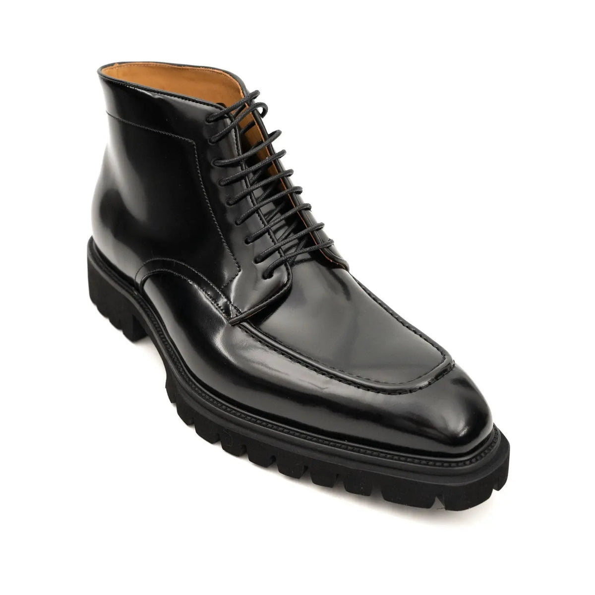 Black Apron-Toe Calf Leather Ankle Boots