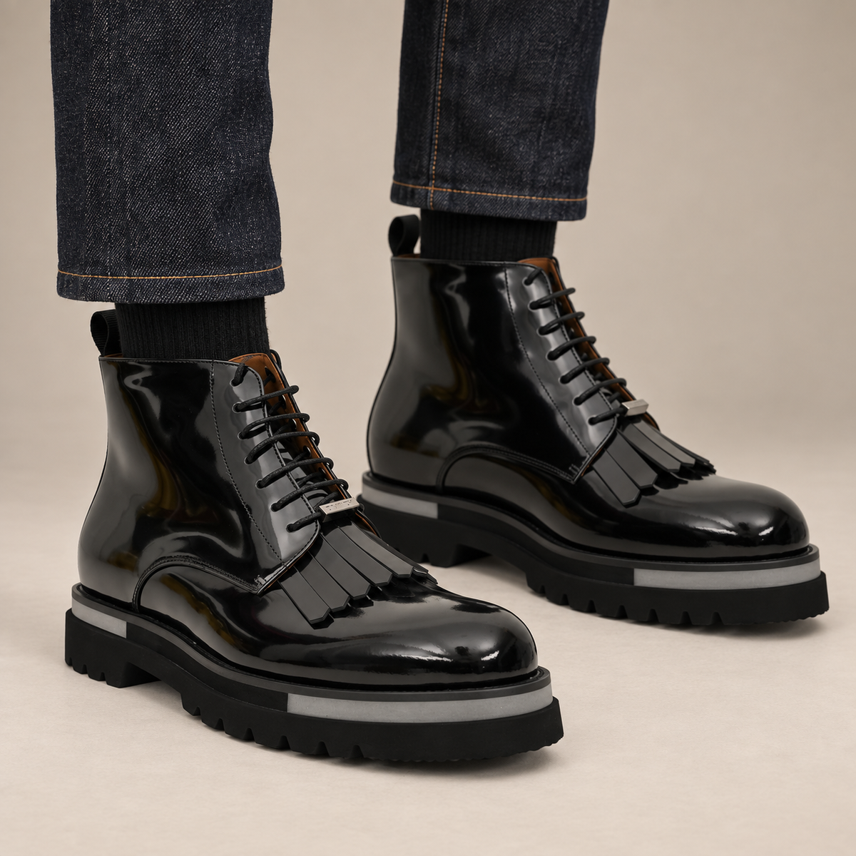Black Plain-Toe Calf Leather Ankle Boots