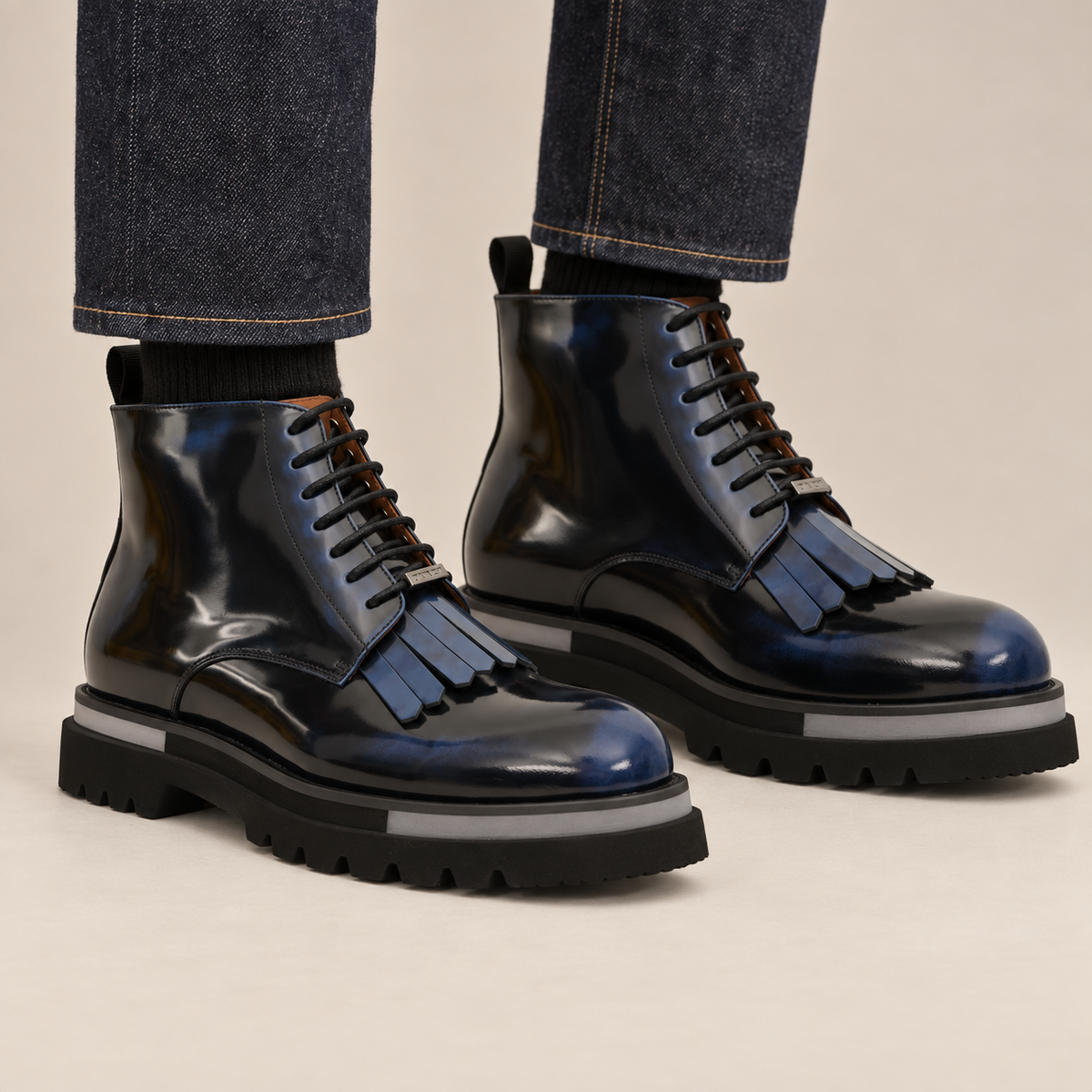 Black Plain-Toe Calf Leather Ankle Boots
