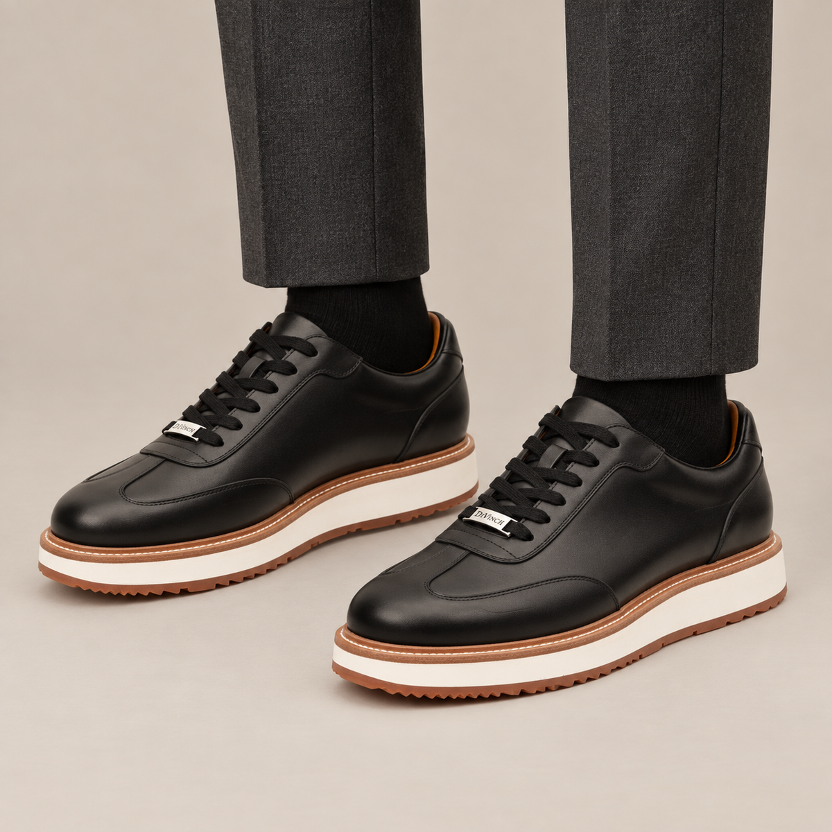 Black Plain-Toe Calf Leather Casual Shoes