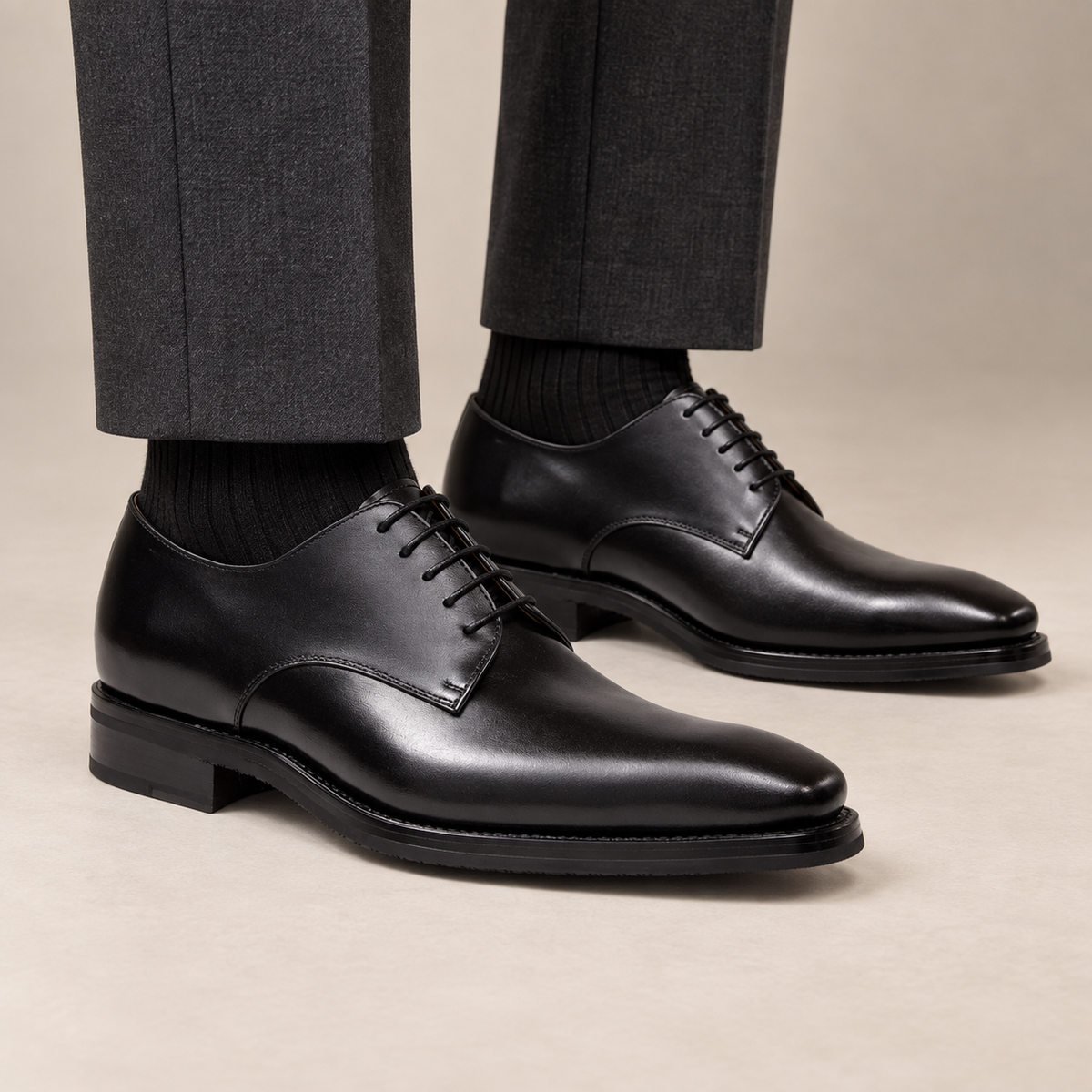 Black Plain-Toe Goodyear Derby Shoes