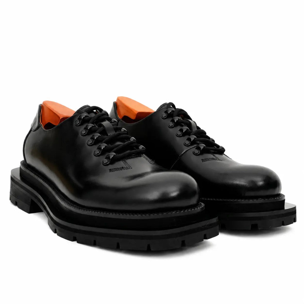 Black Plain-Toe Calf Leather Derby Shoes