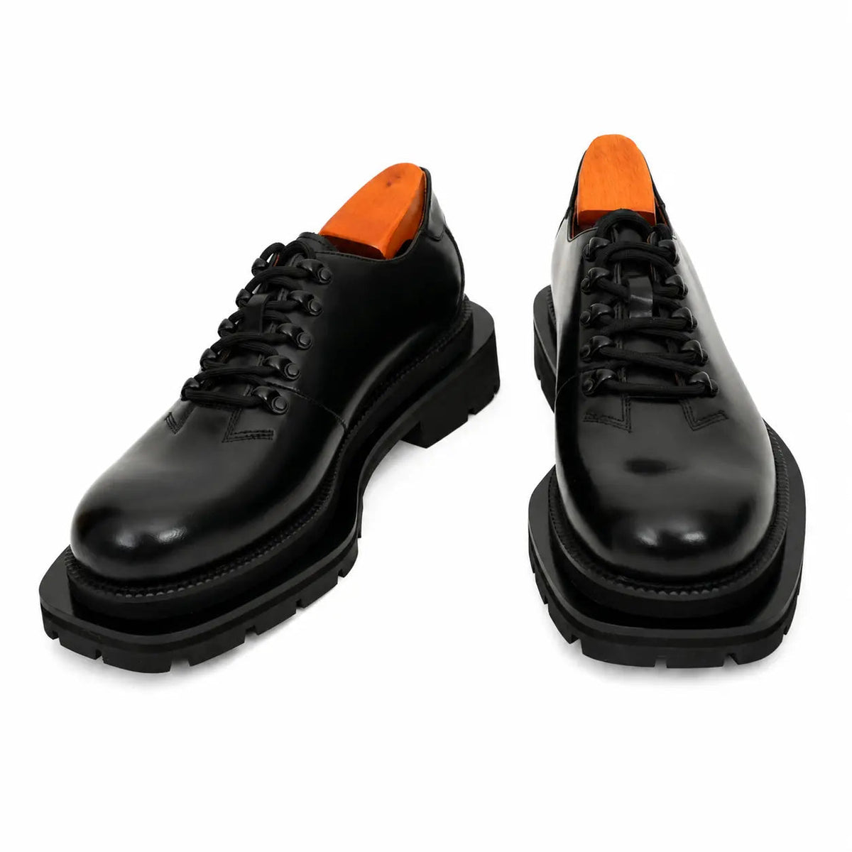 Black Plain-Toe Calf Leather Derby Shoes