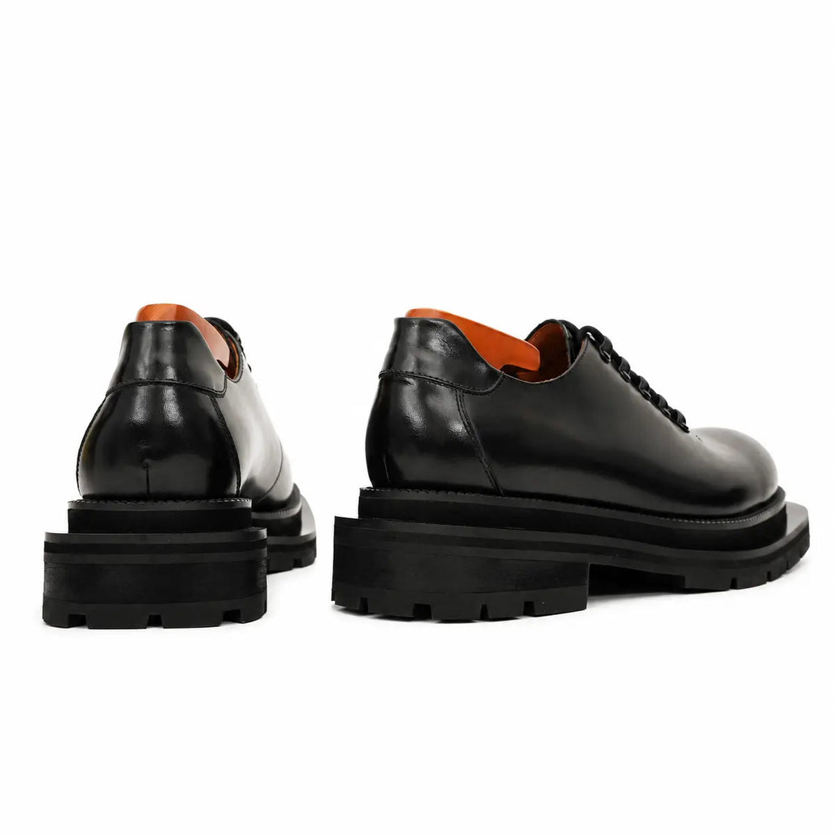 Black Plain-Toe Calf Leather Derby Shoes
