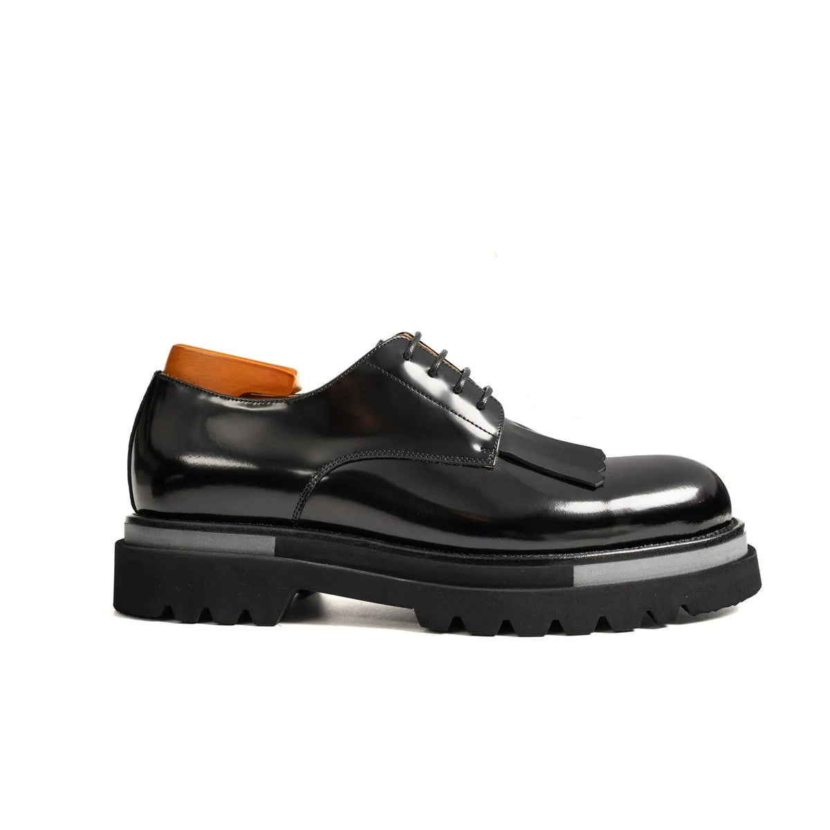 Black Kiltie Calf Leather Derby Shoes