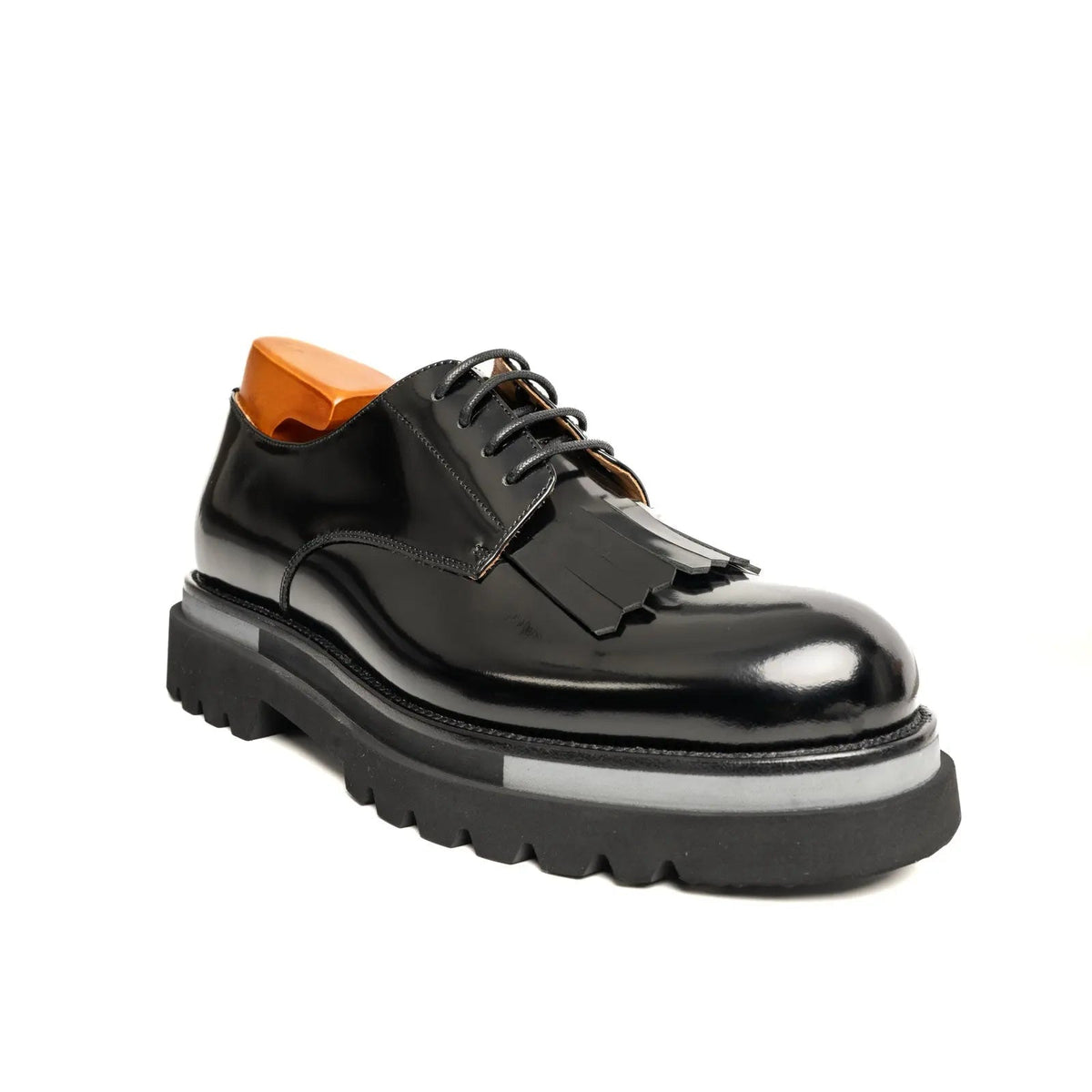 Black Kiltie Calf Leather Derby Shoes