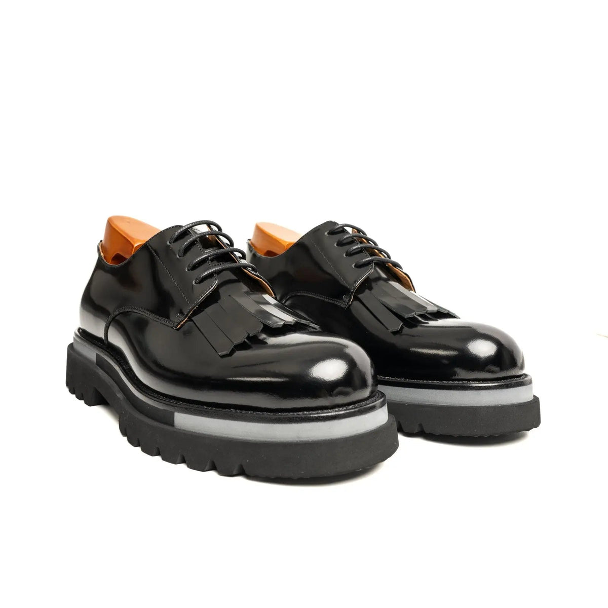 Black Kiltie Calf Leather Derby Shoes