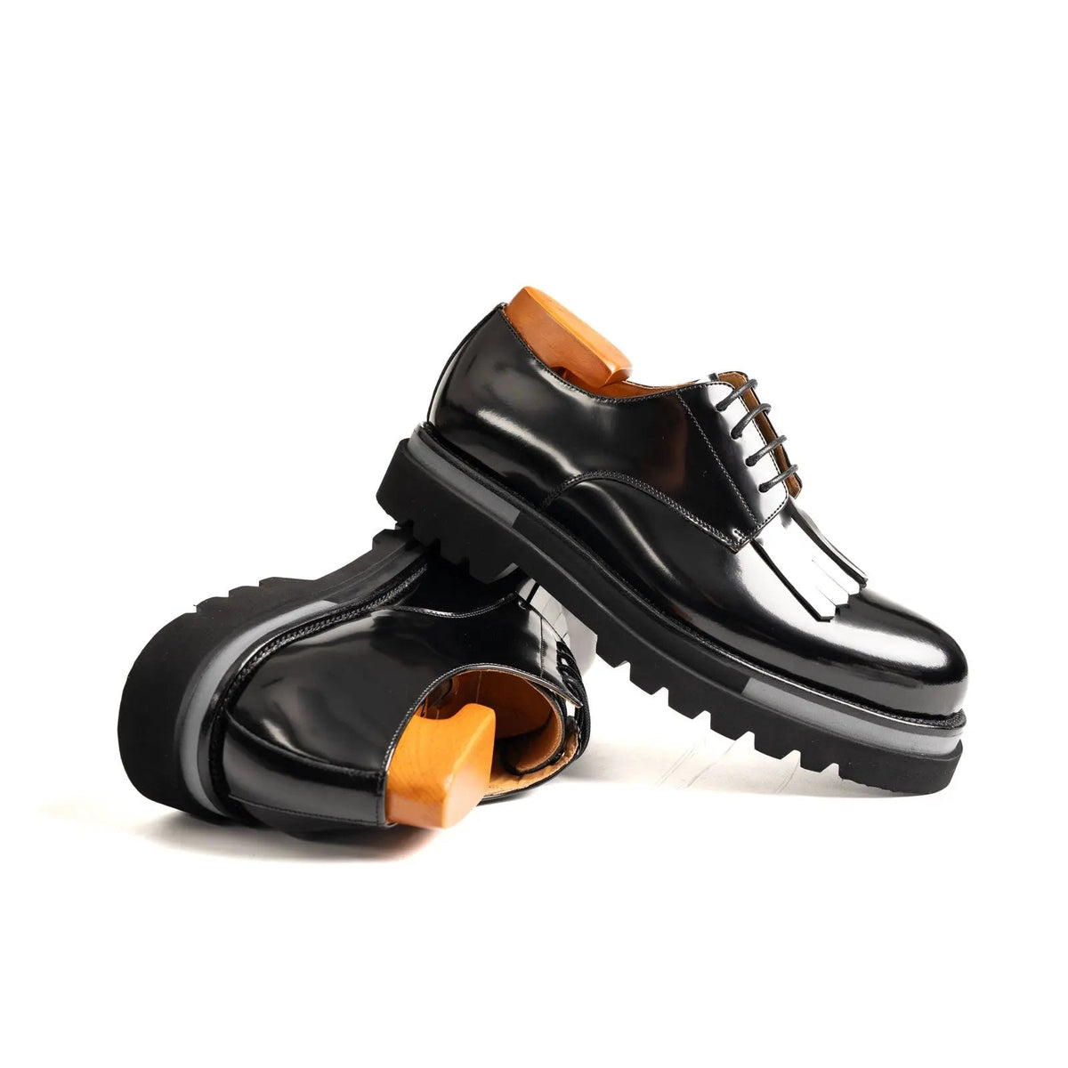 Black Kiltie Calf Leather Derby Shoes