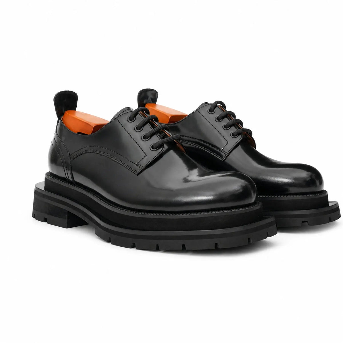 Black Plain-Toe Calf Leather Derby Shoes