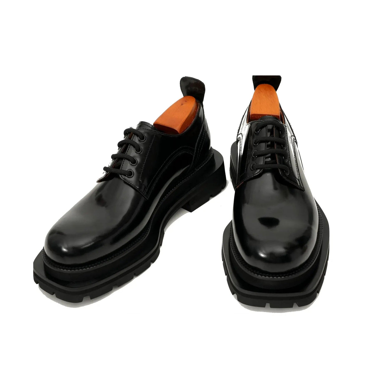 Black Plain-Toe Calf Leather Derby Shoes