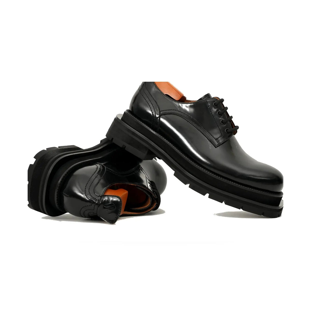 Black Plain-Toe Calf Leather Derby Shoes