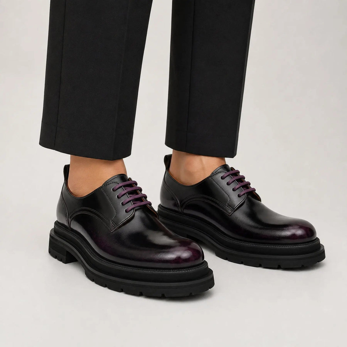 Purple Plain-Toe Calf Leather Derby Shoes