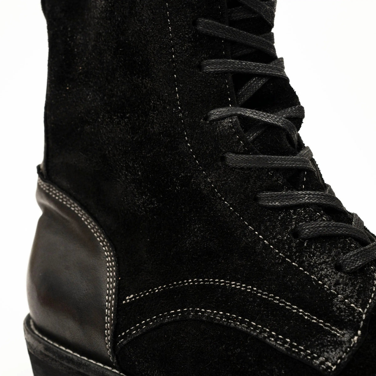 Black Plain-Toe Horsehide Lace-Up Boots